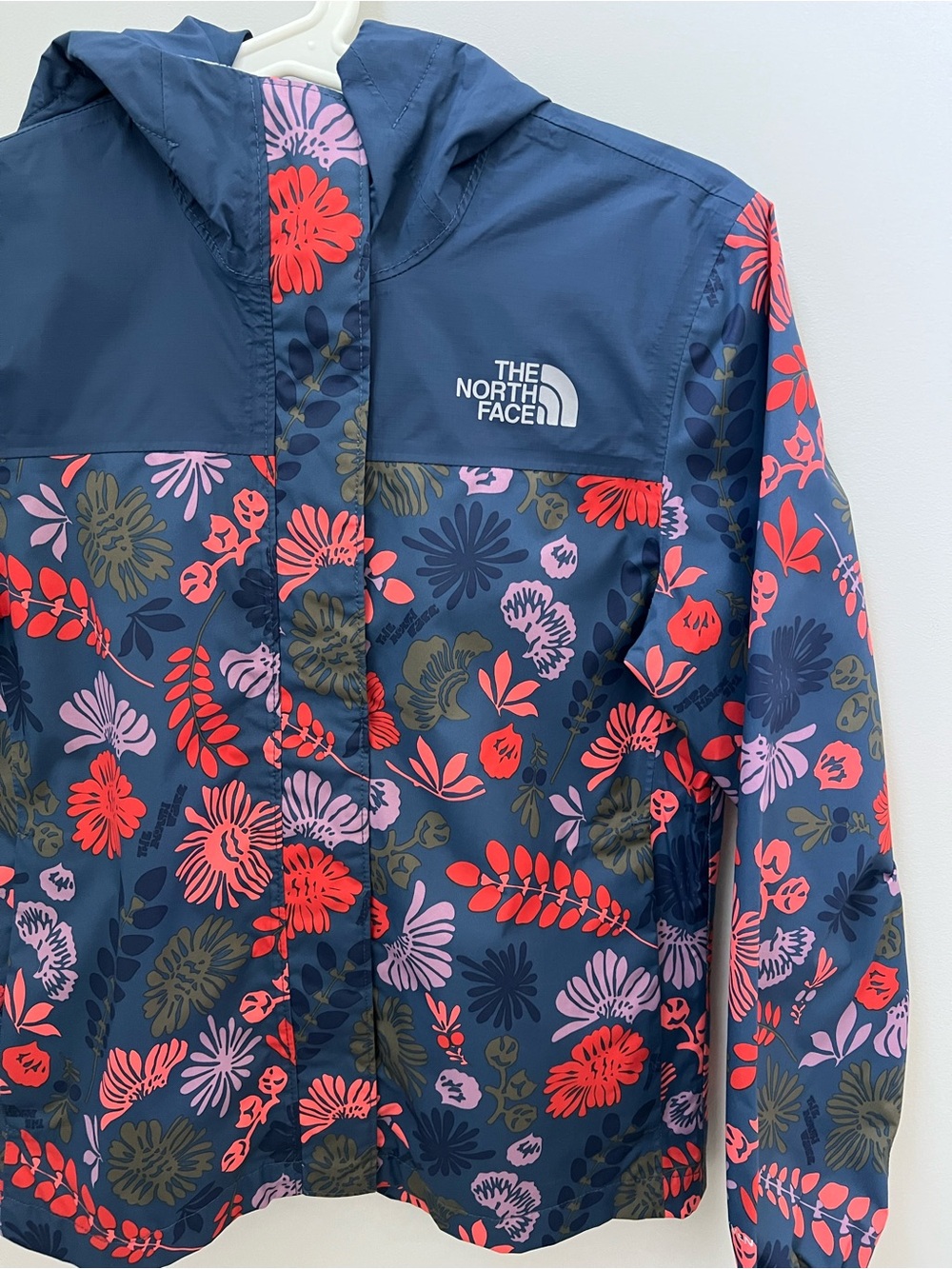 The North Face Navy Floral Windbreaker Jacket with Pink & Coral Accents